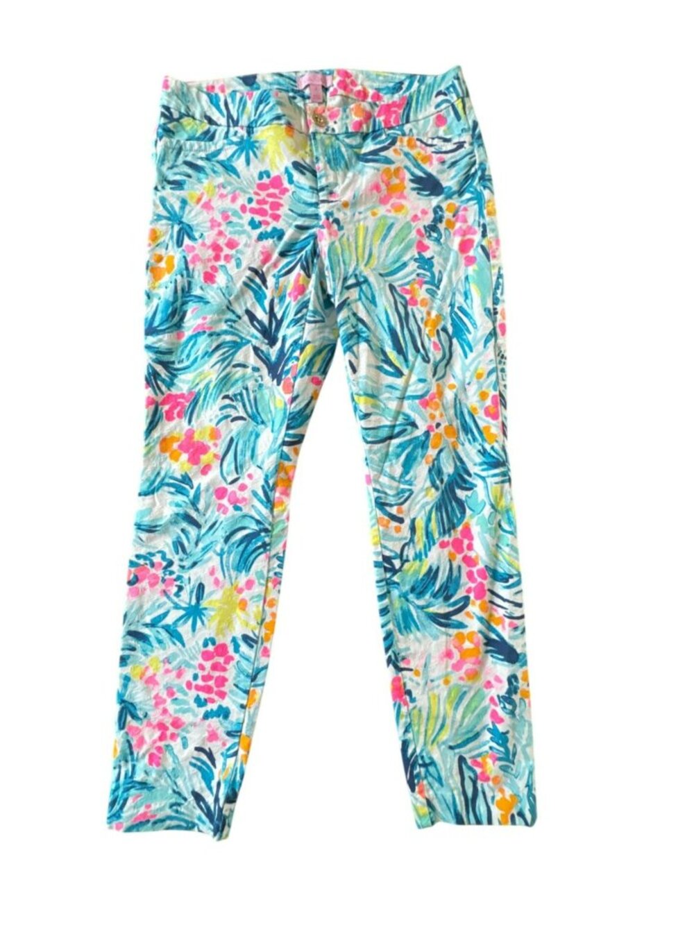 Lilly Pulitzer Kelly Ankle Pants 6 Off Tropic Neon Pink Blue Floral 12816 Preppy